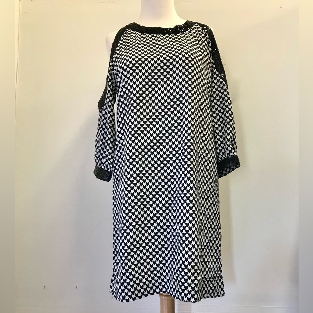 NWOT Hazel Cold Shoulder Sequin Black Hearts Dress